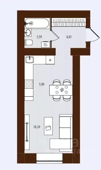 Студия Брянская область, Брянск ул. Романа Брянского (31.52 м) - Фото 1