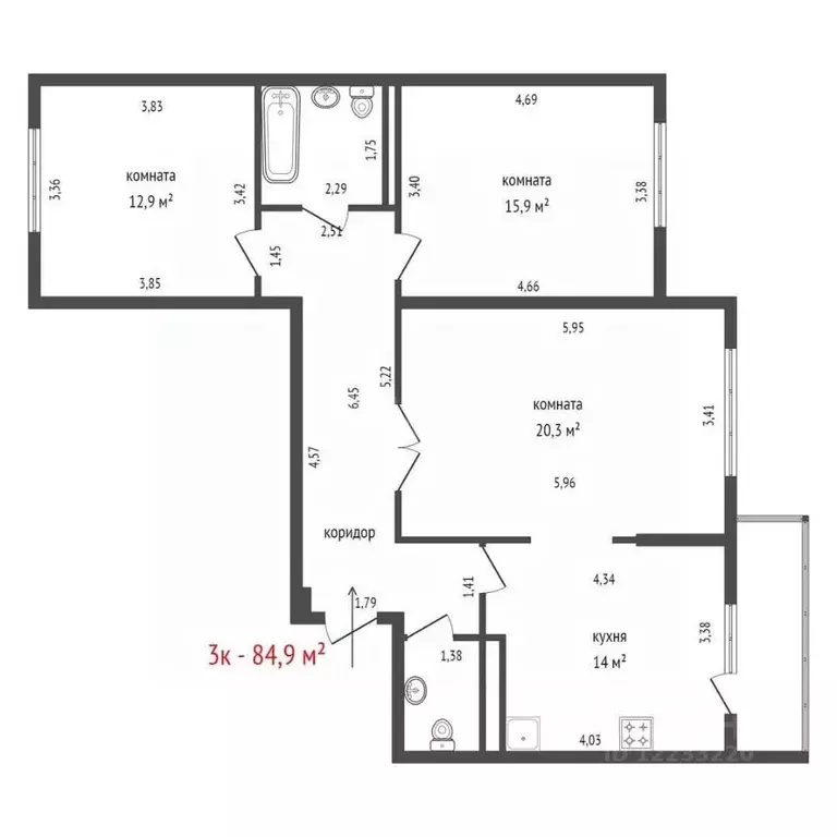 3-к кв. Свердловская область, Екатеринбург ул. Николая Островского, 1 ... - Фото 2