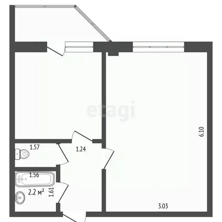 1-к кв. Тюменская область, Тюмень ул. Обдорская, 5к1 (42.5 м) - Фото 2