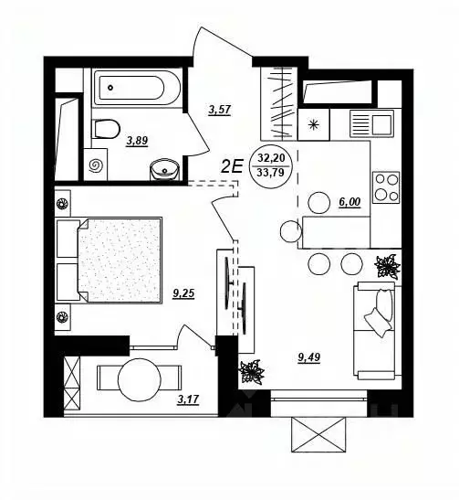 2-к кв. Хабаровский край, Хабаровск ул. Демьяна Бедного (33.79 м) - Фото 0
