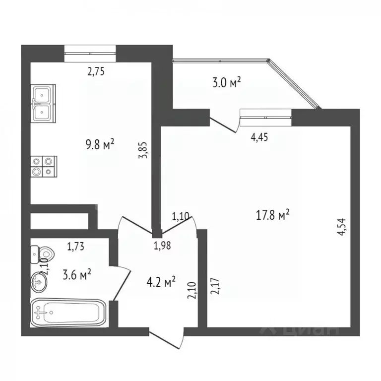 1-к кв. Тюменская область, Тюмень ул. Николая Ростовцева, 18 (35.6 м) - Фото 2