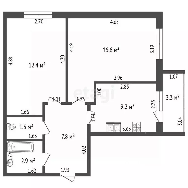 2-к кв. Башкортостан, Стерлитамак ул. Николаева, 22 (50.5 м) - Фото 2