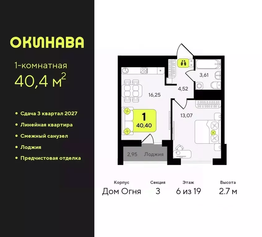 1-к кв. Тюменская область, Тюмень Окинава жилой комплекс (40.4 м) - Фото 0