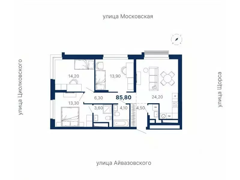 3-к кв. Свердловская область, Екатеринбург ул. Айвазовского, 52 (85.8 ... - Фото 0