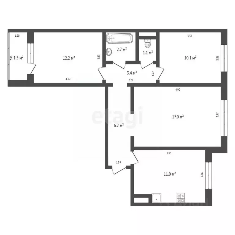 3-к кв. Брянская область, Брянск ул. Брянского Фронта, 10/1 (62.5 м) - Фото 1