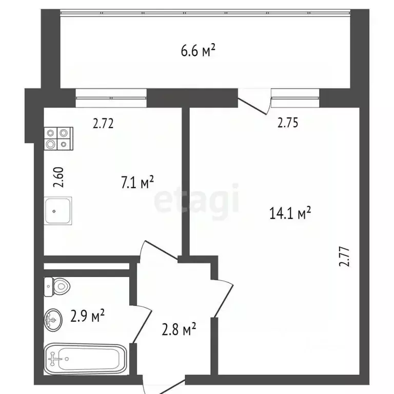 1-к кв. Тюменская область, Тюмень ул. Казачьи луга, 4к2 (26.9 м) - Фото 2