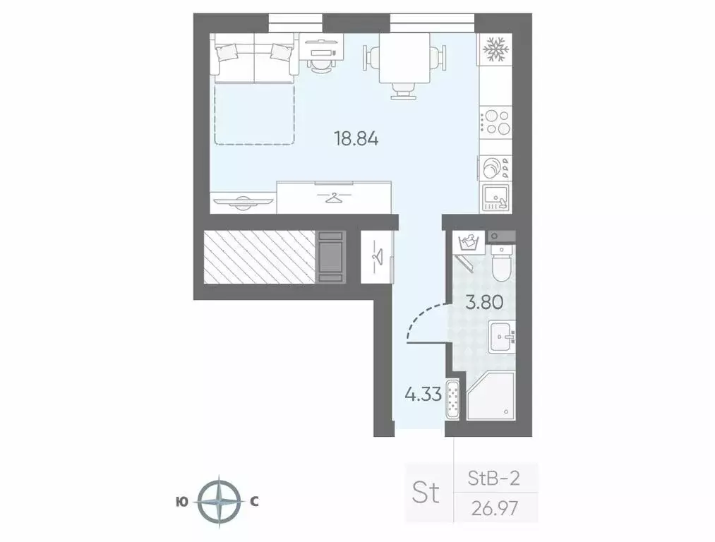 Квартира-студия: Санкт-Петербург, улица Маршала Казакова, 21 (25.97 м) - Фото 0
