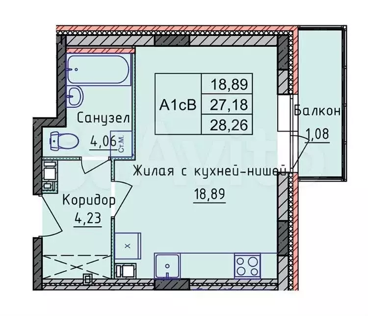 квартира-студия, 28,3 м, 6/8 эт. - Фото 0