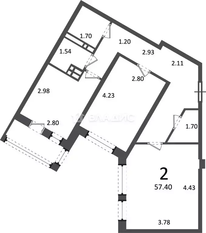 2-комнатная квартира: деревня Раёво, Ирландская улица, 4к2 (57.4 м) - Фото 1