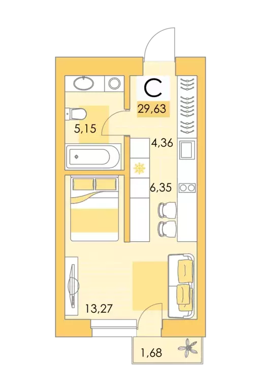 квартира-студия, 29.4 м - Фото 0