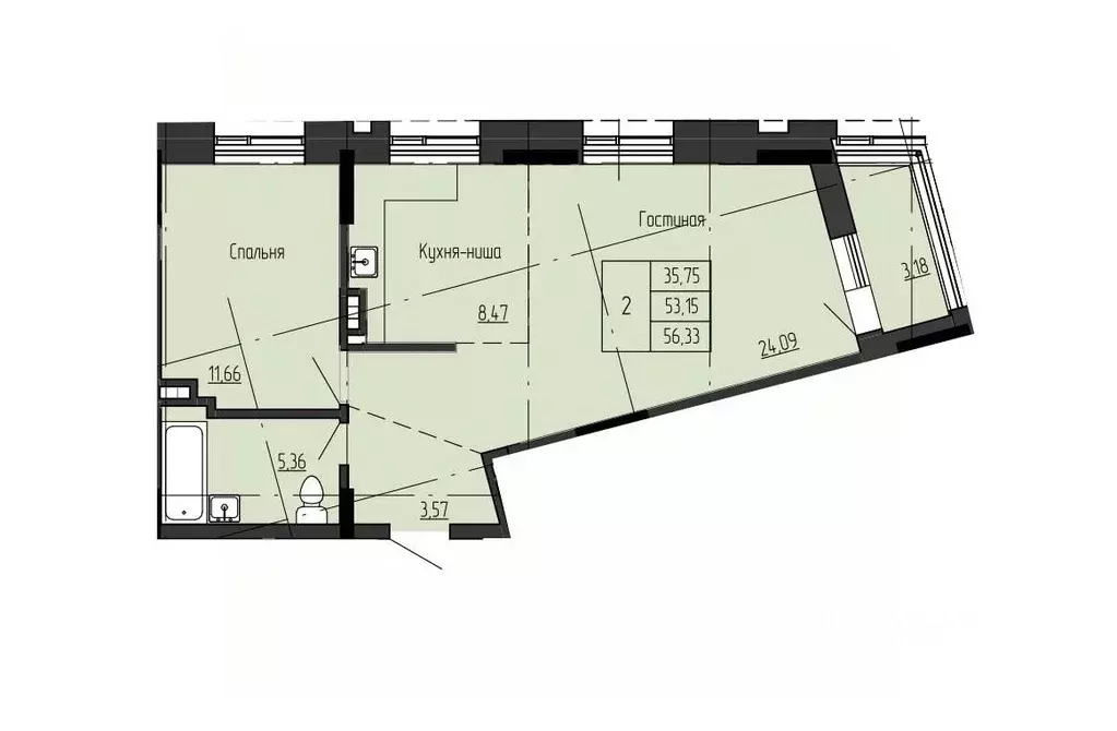 2-к кв. Саха (Якутия), Якутск ул. Чкалова, 39А (56.33 м) - Фото 1