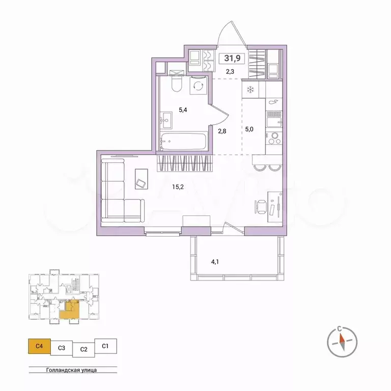 Квартира-студия, 31,9 м, 7/11 эт. - Фото 0