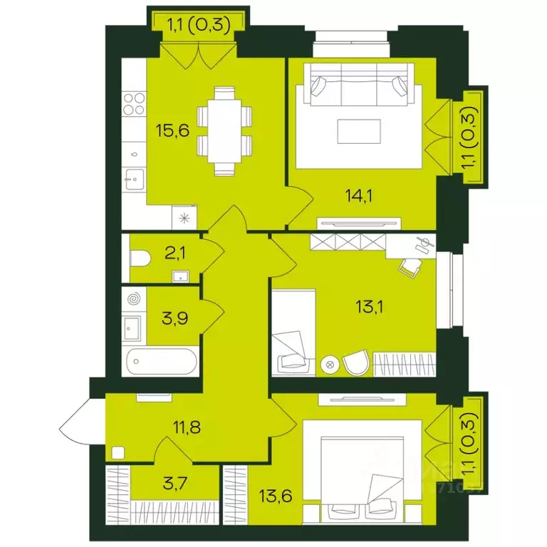 3-к кв. Чувашия, Чебоксары просп. Чебоксарский (78.8 м) - Фото 0