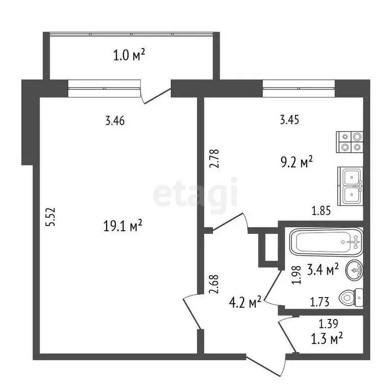1-комнатная квартира: Калининград, улица Ульяны Громовой, 95 (37.5 м) - Фото 0