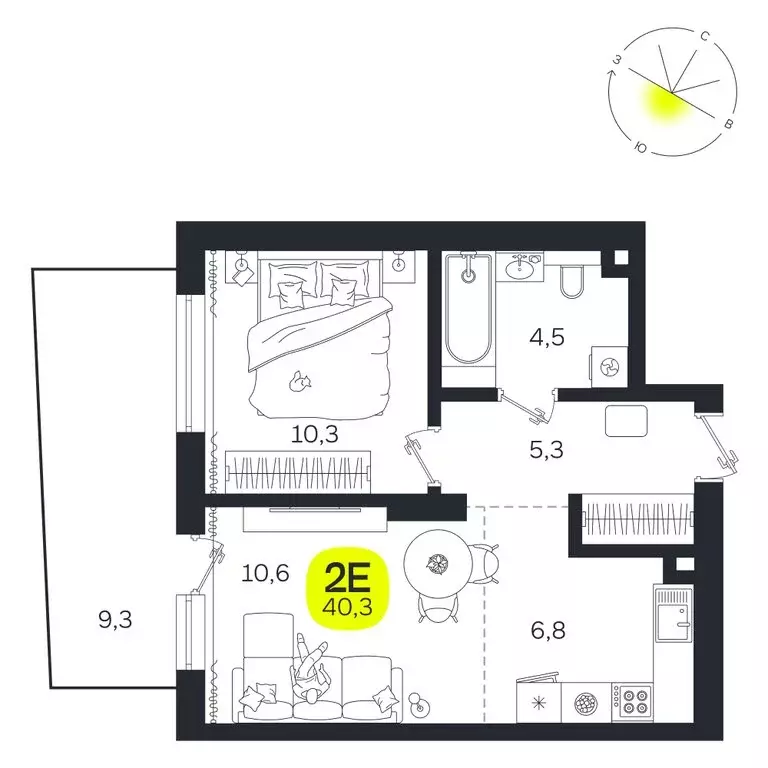 2-комнатная квартира: Екатеринбург, улица Титова, 19Б (40.3 м) - Фото 0