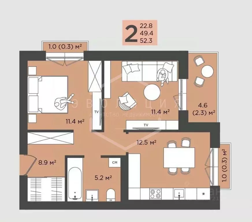 2-к кв. Калининградская область, Гурьевский муниципальный округ, пос. ... - Фото 2