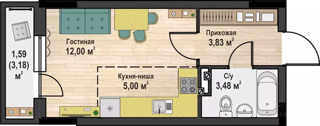 Студия Пермский край, Чайковский № 4 СНТ,  (25.9 м) - Фото 1