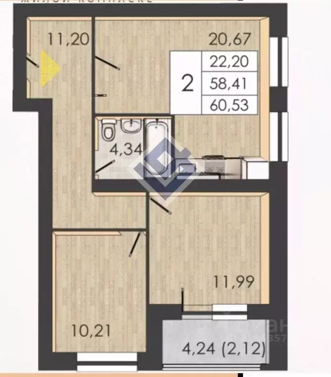 2-к кв. Пермский край, Пермь ул. Борцов Революции, 1Ак7 (58.4 м) - Фото 1