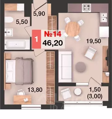 1-к кв. Калининградская область, Калининград Елизаветинская ул., 47А ... - Фото 1