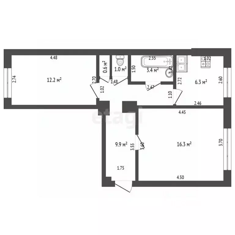 2-к кв. Башкортостан, Стерлитамак Социалистическая ул., 13 (49.7 м) - Фото 2