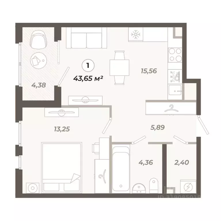 1-к кв. Санкт-Петербург ул. Коли Томчака, 21Д (43.65 м) - Фото 0