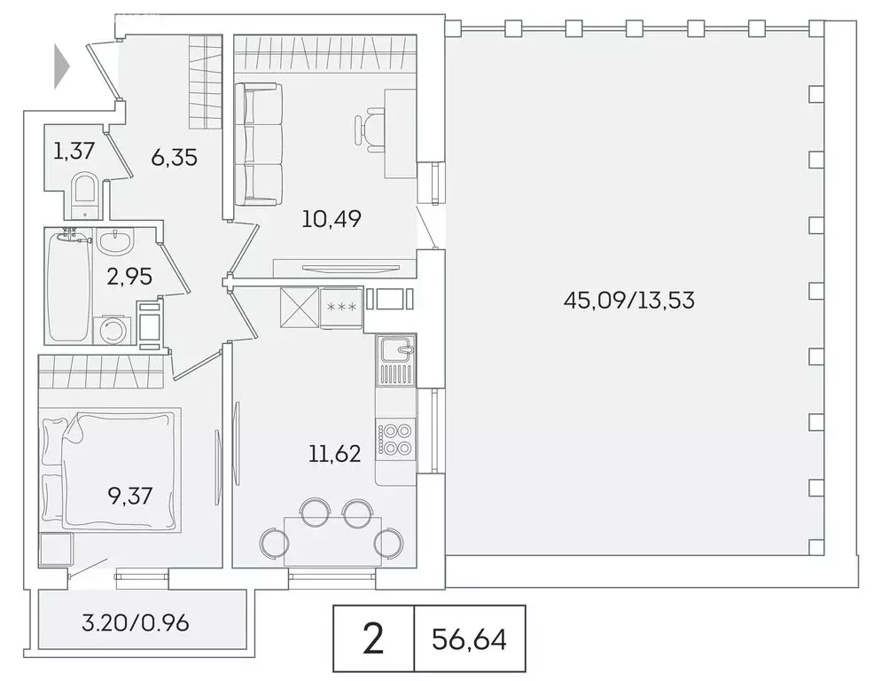 2-комнатная квартира: Мурино, Графская улица, 6к3 (42.4 м) - Фото 0