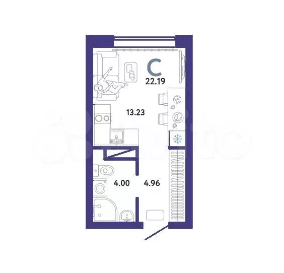 Квартира-студия, 22,2 м, 13/13 эт. - Фото 1