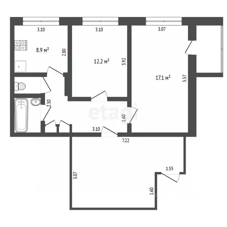 2-к кв. Тюменская область, Тюмень Восточный мкр, ул. Моторостроителей, ... - Фото 2