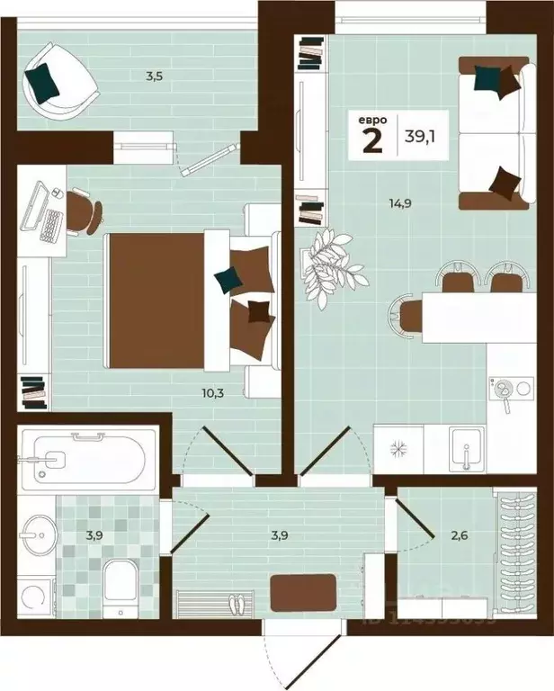2-к кв. Тульская область, Тула ул. Академика Насоновой, 3 (39.1 м) - Фото 1