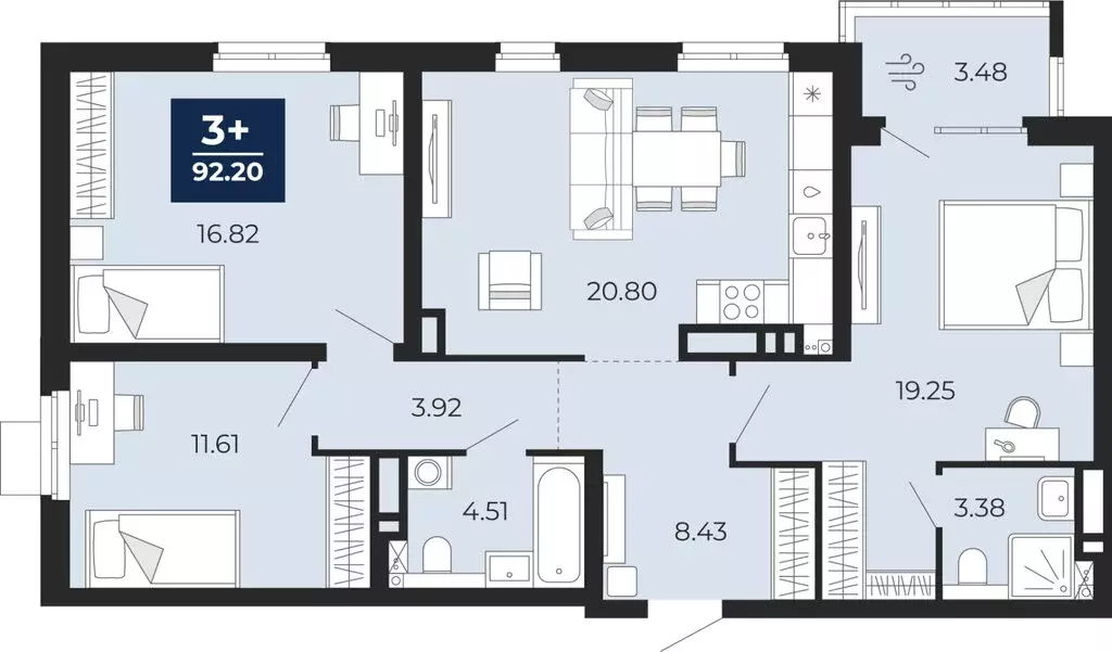 3-комнатная квартира: Тюмень, микрорайон Тюменская Слобода, ЖК Прео ... - Фото 1