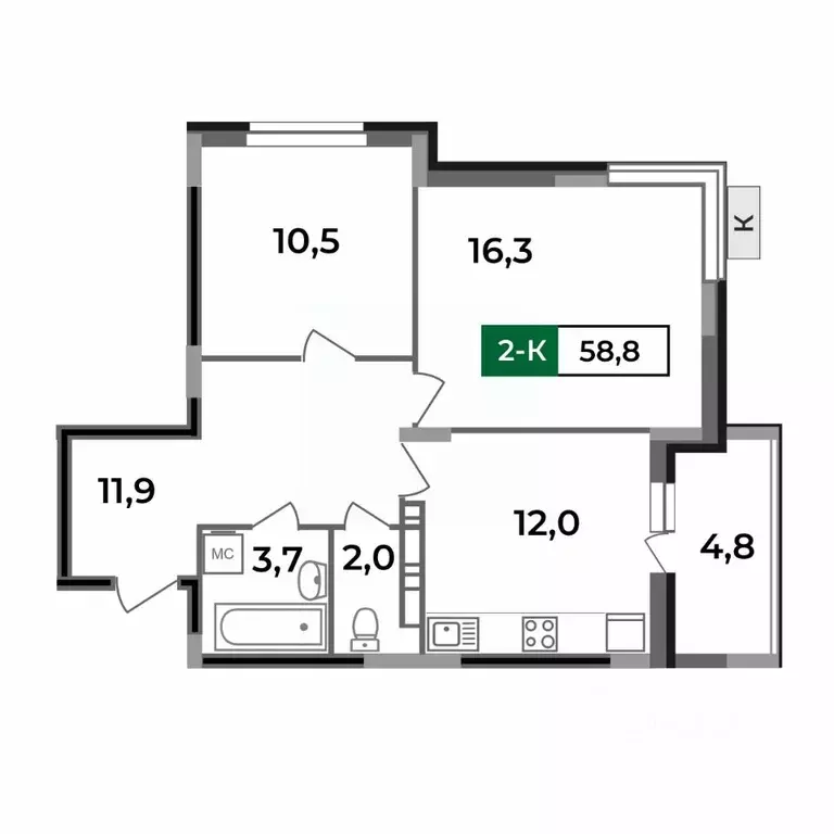 2-к кв. Владимирская область, Ковров Еловая ул., 82 (58.8 м) - Фото 2