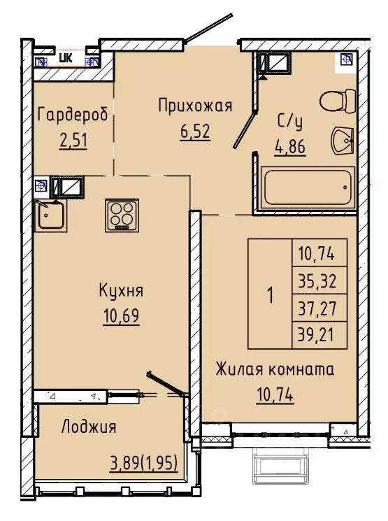 1-к кв. Ростовская область, Ростов-на-Дону ул. Текучева, 370/3 (37.27 ... - Фото 0