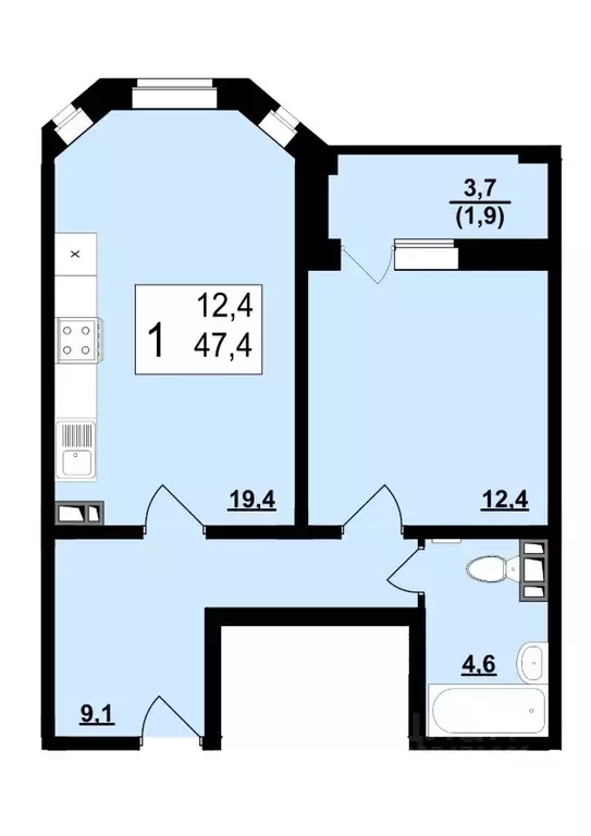 1-к кв. Ярославская область, Ярославль 2-й мкр,  (47.4 м) - Фото 2