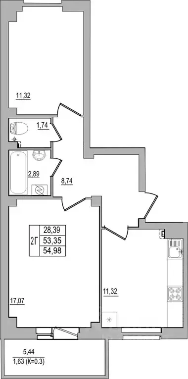 2-к кв. Псковская область, Псков ул. Юности, 32 (54.98 м) - Фото 0
