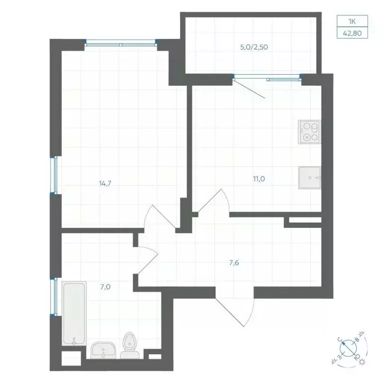 1-к кв. Челябинская область, Челябинск Клевер жилой комплекс (42.8 м) - Фото 1