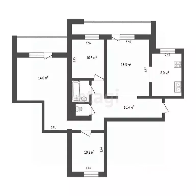 4-к кв. Томская область, Томск тракт Иркутский, 204 (79.3 м) - Фото 2