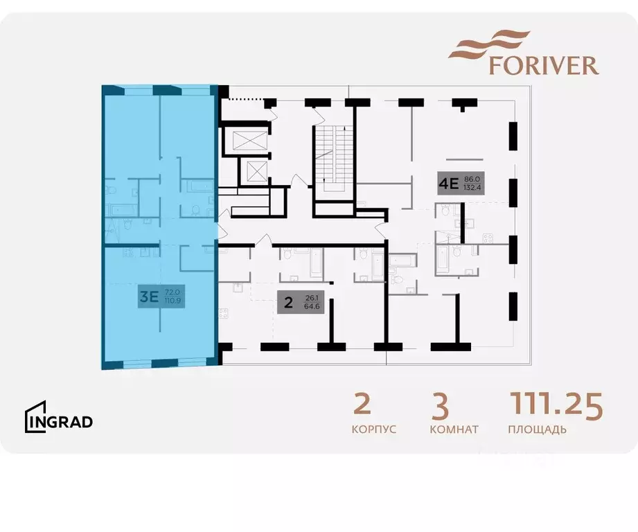 3-к кв. Москва Г мкр, Форивер жилой комплекс, 2 (111.25 м) - Фото 1