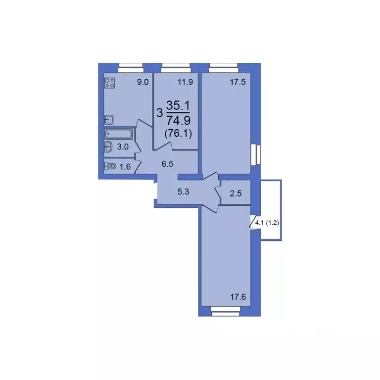 3-к кв. Вологодская область, Вологда Завокзальный мкр,  (76.1 м) - Фото 1