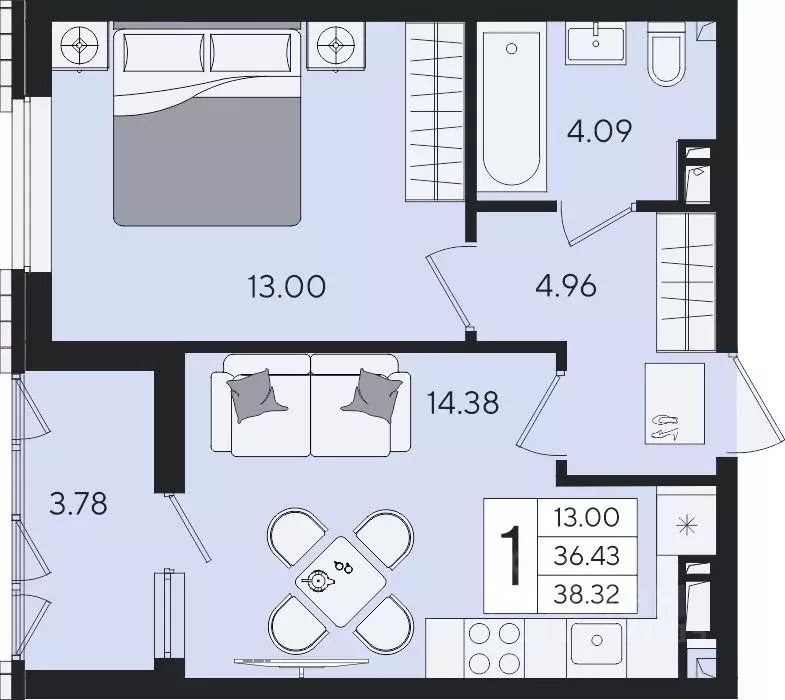 1-к кв. Краснодарский край, Краснодар  (38.32 м) - Фото 2