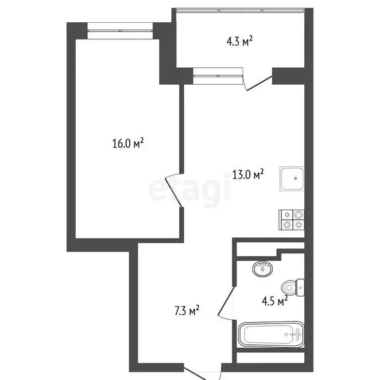 1-комнатная квартира: Тюмень, улица Республики, 204к20 (43.1 м) - Фото 1