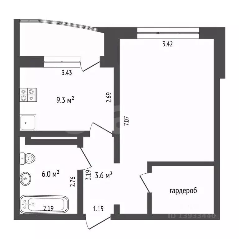 1-к кв. Тюменская область, Тюмень ул. Николая Семенова, 21 (43.6 м) - Фото 2