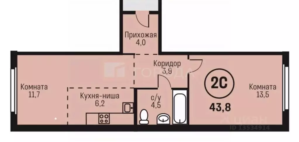 2-к кв. Алтайский край, Барнаул ул. Имени В.Т. Христенко, 2к3 (43.8 м) - Фото 2