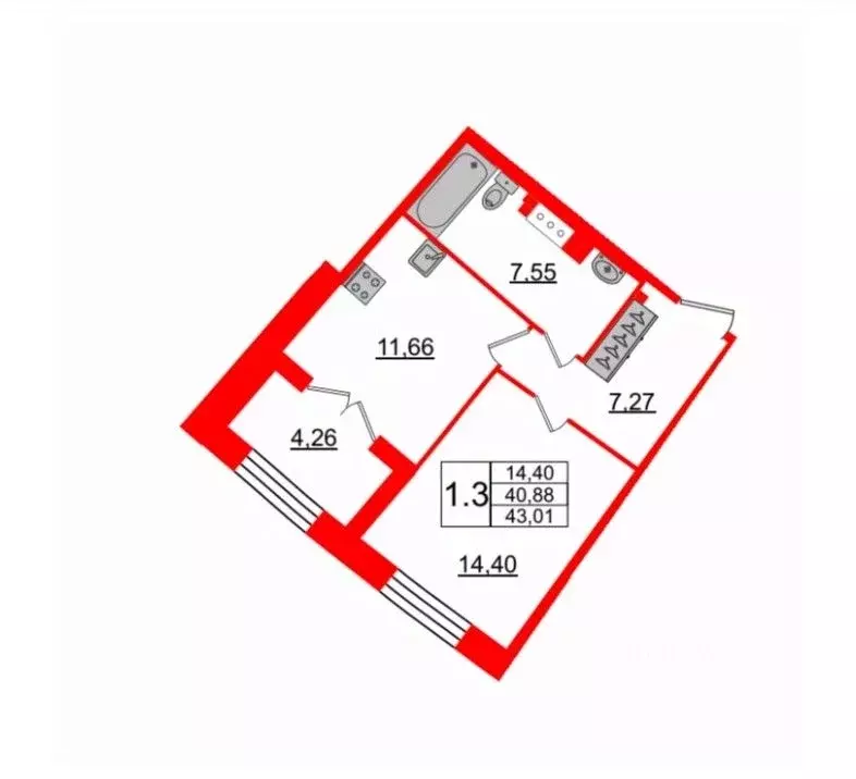 1-к кв. Санкт-Петербург Петровский просп., 28к2 (43.01 м) - Фото 2