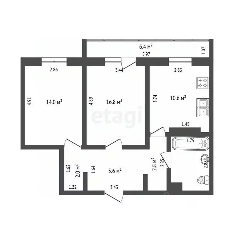 2-к кв. Московская область, Дмитров ул. Космонавтов, 54 (56.1 м) - Фото 2