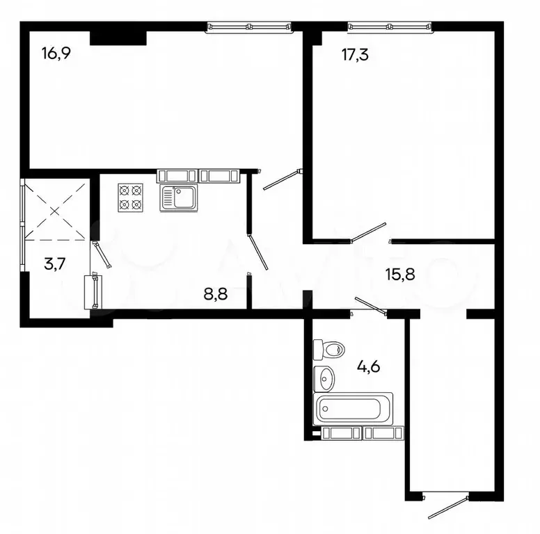 2-к. квартира, 67,1 м, 10/16 эт. - Фото 1
