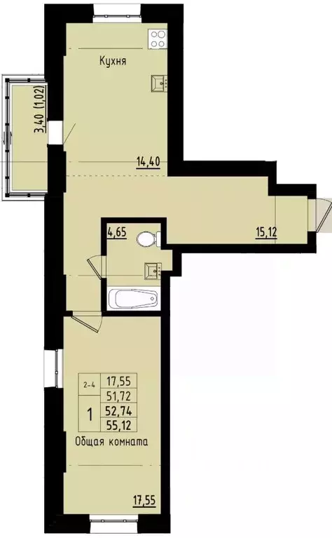 1-к кв. Саха (Якутия), Покровск ул. Орджоникидзе, 68 (52.74 м) - Фото 1