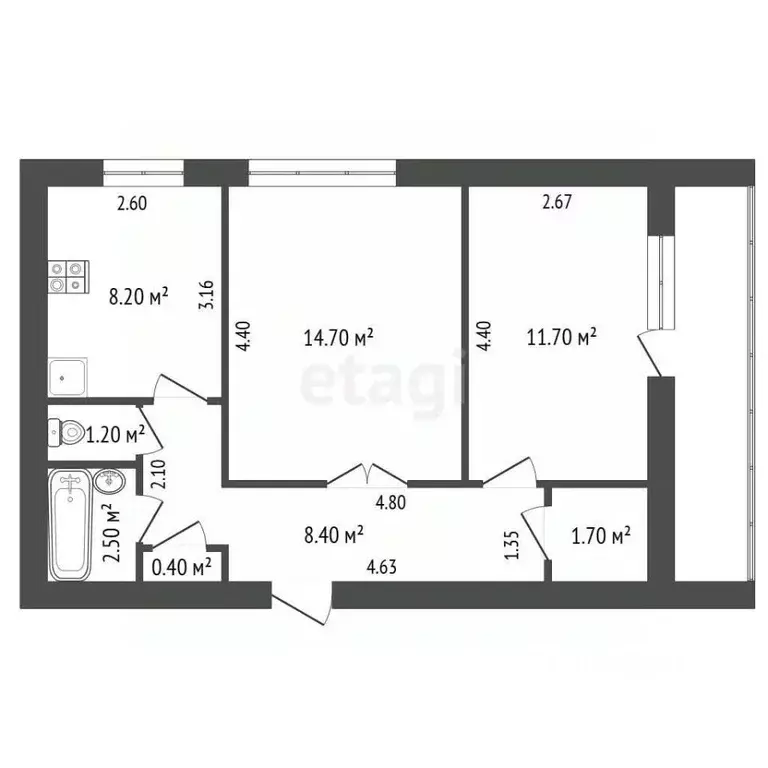 2-к кв. Крым, Кировский район, с. Яркое Поле ул. Спортивная, 17 (48.8 ... - Фото 2