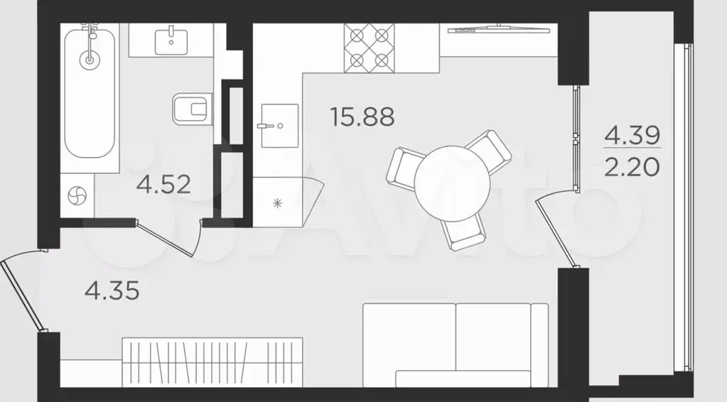 Квартира-студия, 27 м, 7/9 эт. - Фото 1