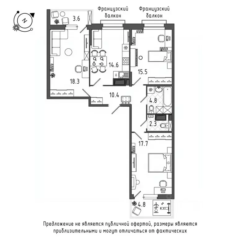 3-к кв. Санкт-Петербург Черниговская ул., 17 (88.6 м) - Фото 0