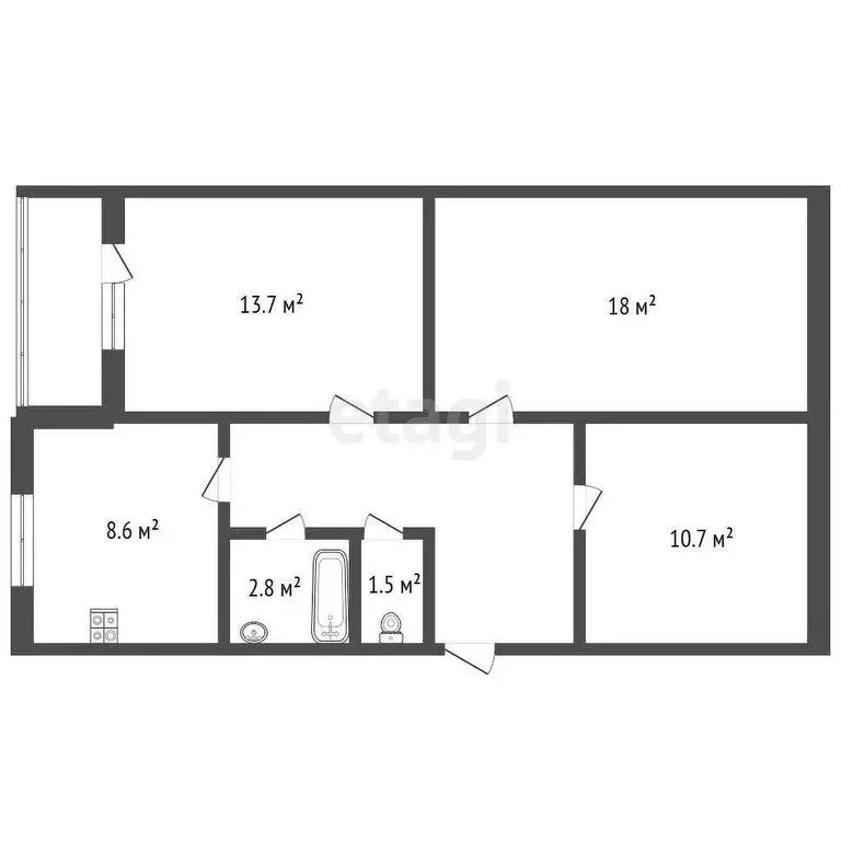 3-комнатная квартира: Ялуторовск, Заводская улица, 4 (54 м) - Фото 1